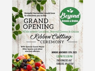 YONKERS NEW BUSINESS ALERT: Beyond Greens And Grains Will Hold a Ceremonial Ribbon Cutting