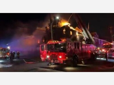 THREE ALARM YONKERS FIRE: Yonkers Fire Department Fights Fire That Engulfs Building Next To St. George's Greek Orthodox Church
